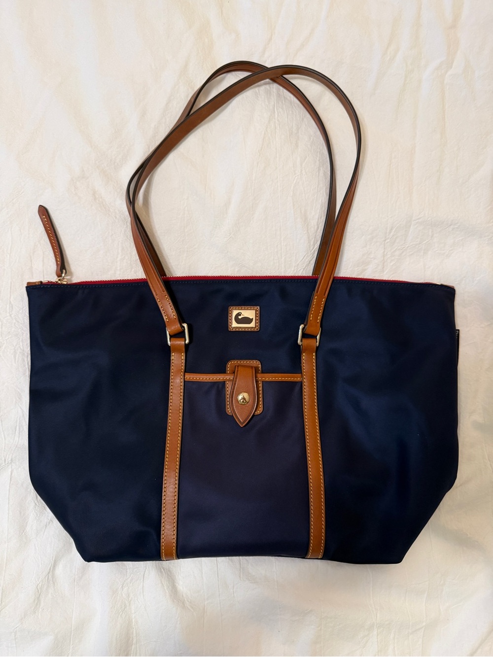 Excellent Condition Dooney & Bourke Navy and Brown Leather Tote